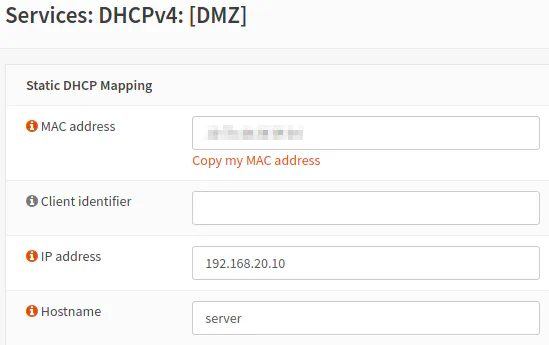 DHCP Static Mapping