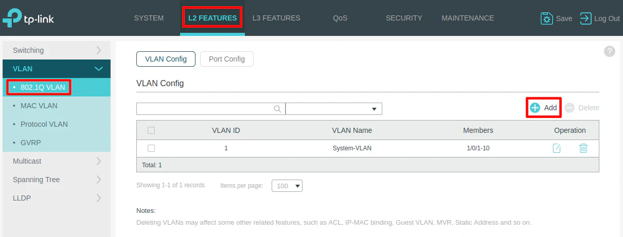 TP-Link VLAN List