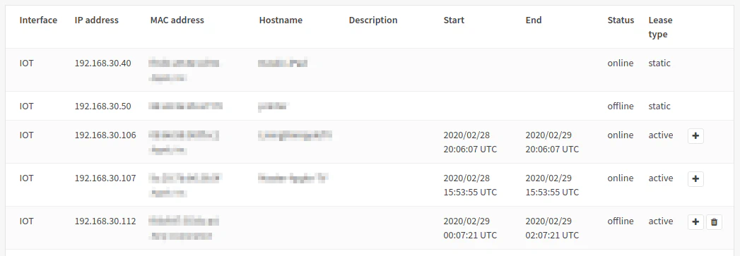 OPNsense DHCP Lease List