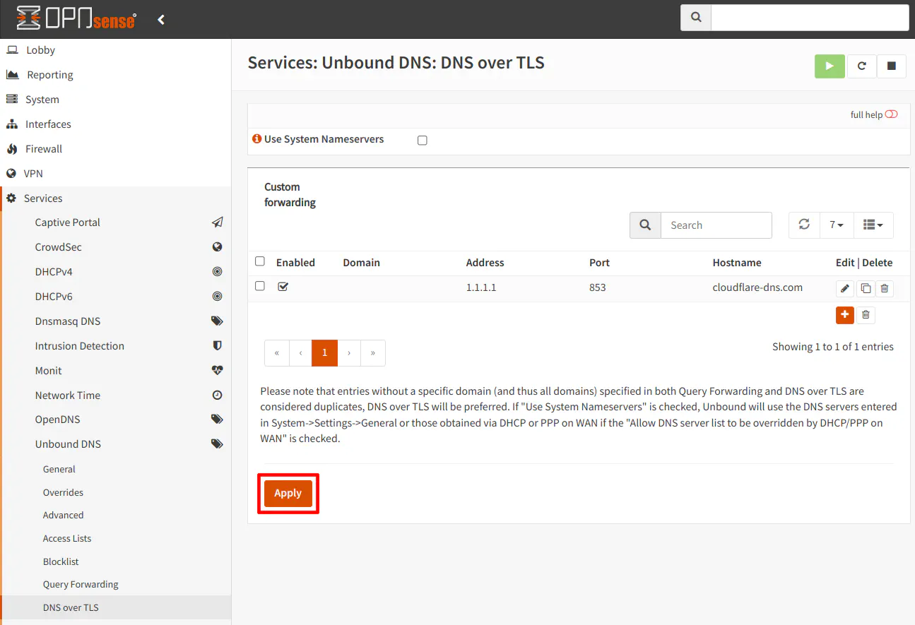 Unbound DNS over TLS List