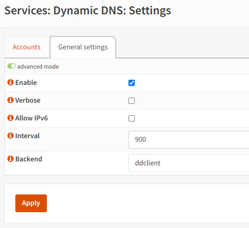 OPNsense Dynamic DNS Settings