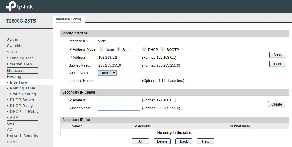 Routing Edit Interface page