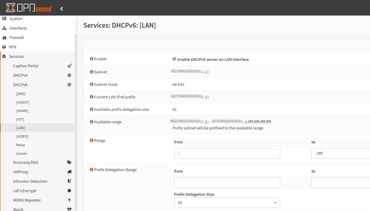 DHCPv6 LAN Configuration