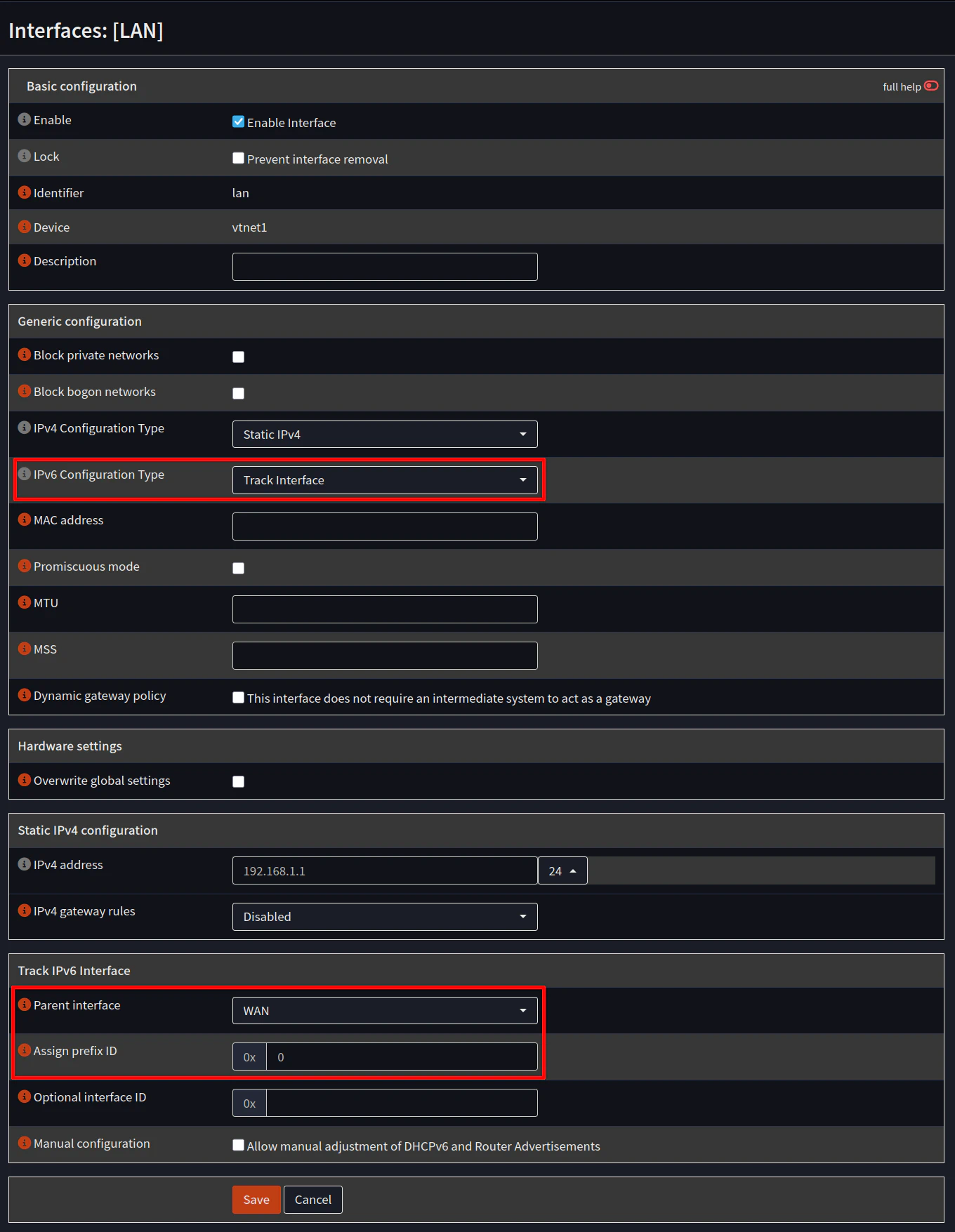 IPv6 LAN Interface