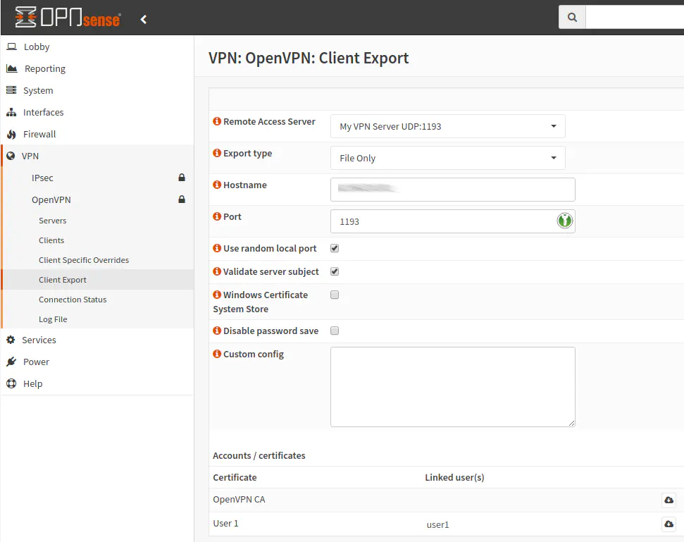 OpenVPN Client Export