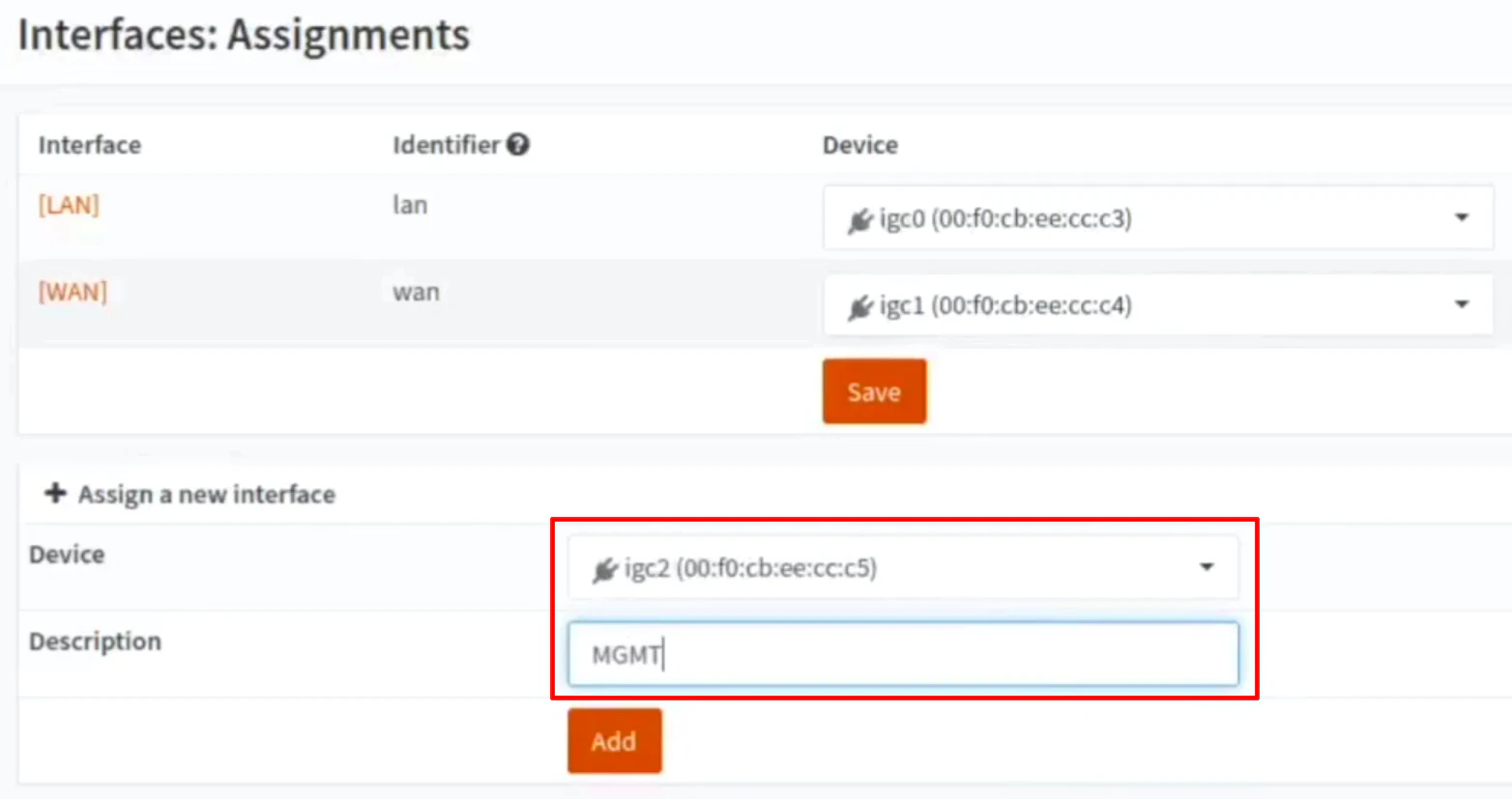 Assign MGMT Interface