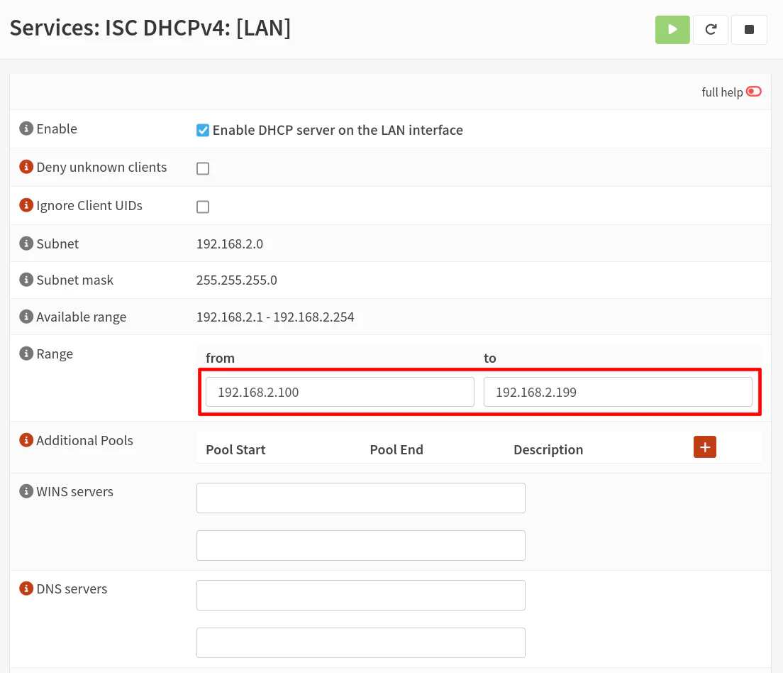 Change LAN DHCP Range