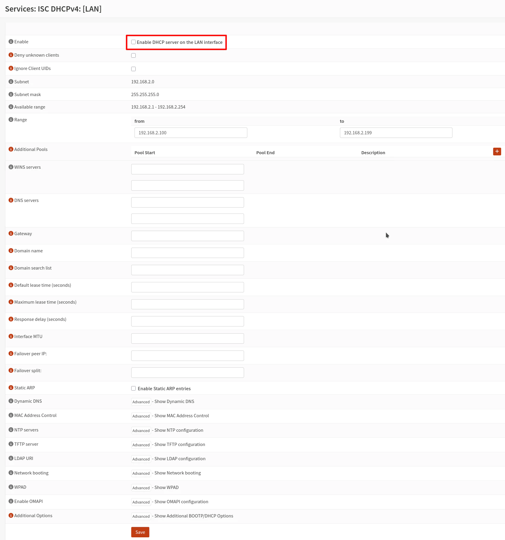 Disable DHCP on LAN Interface