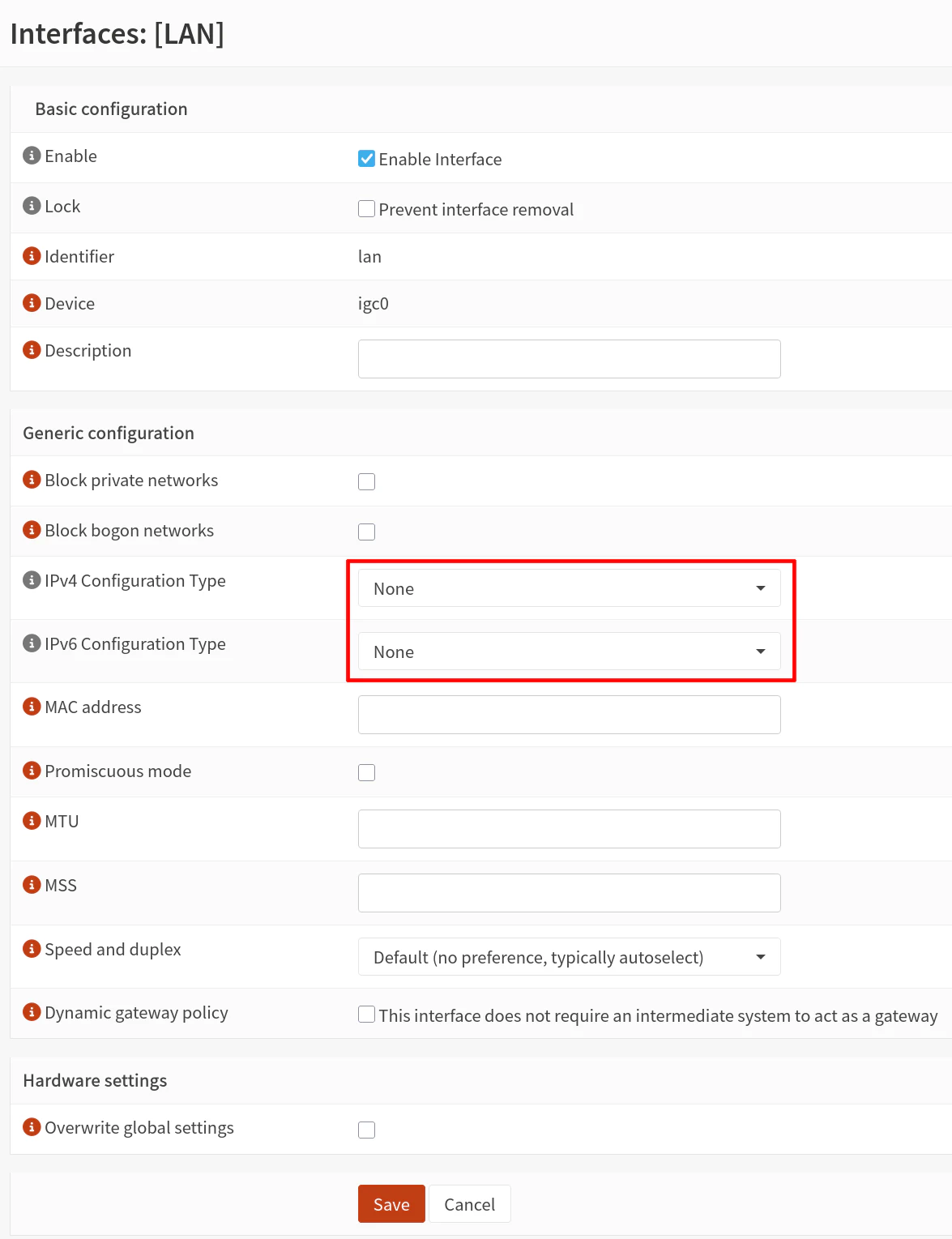 Disable IP Addresses on LAN Interface