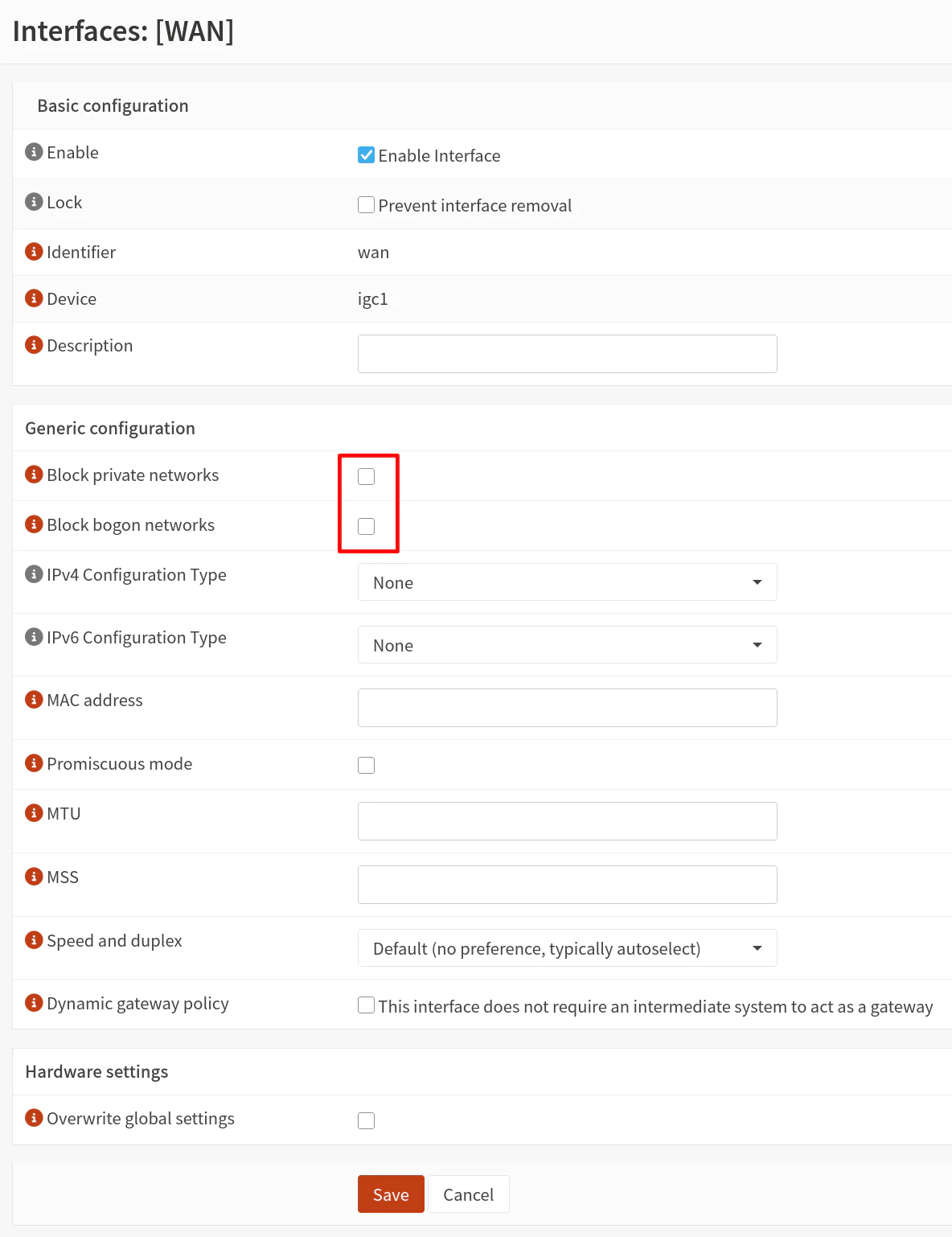Disable Blocking on WAN Interface