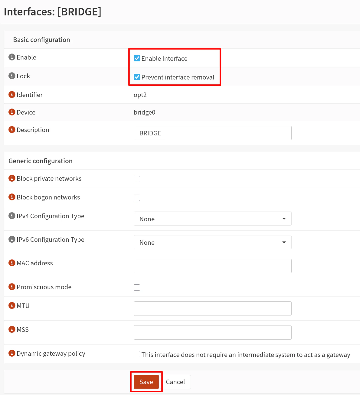 Enable BRIDGE Interface
