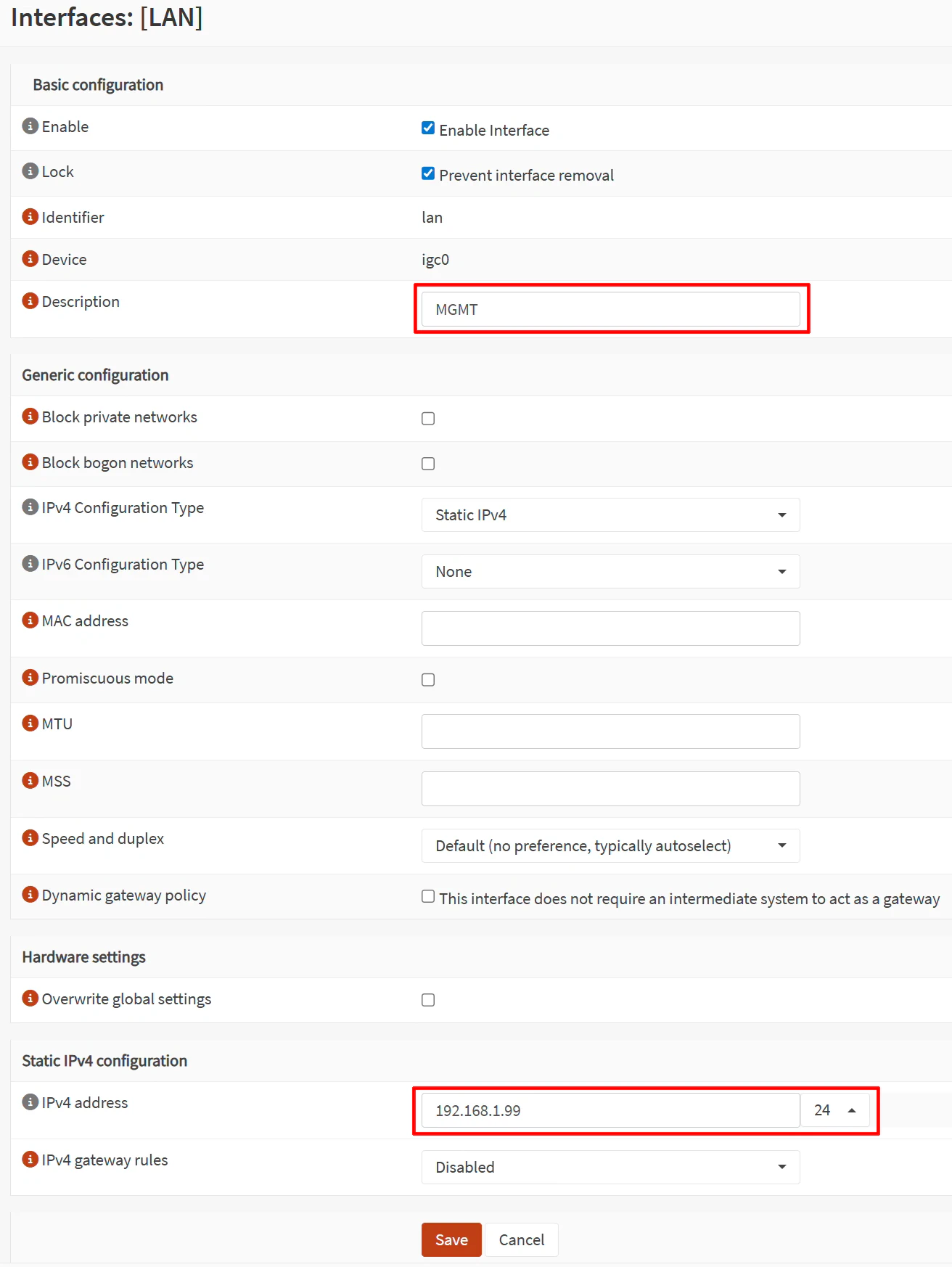 Change LAN Interface IP
