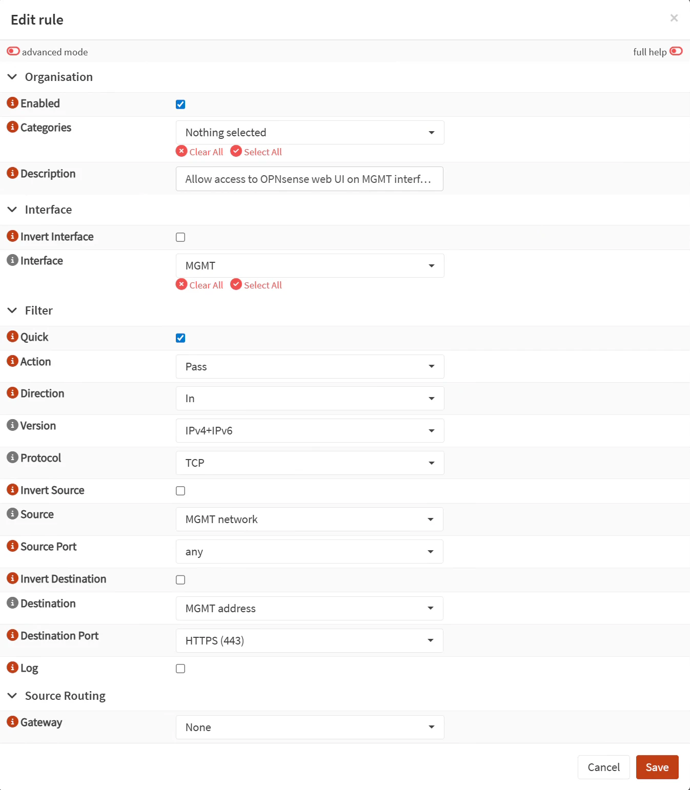 Firewall Rule for MGMT Interface