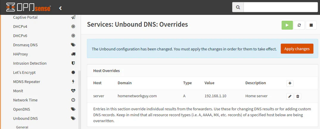 Unbound DNS Overrides