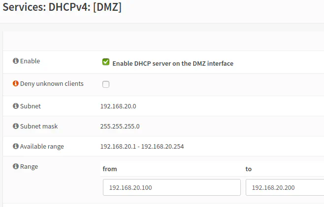 Enable DHCP on DMZ Interface