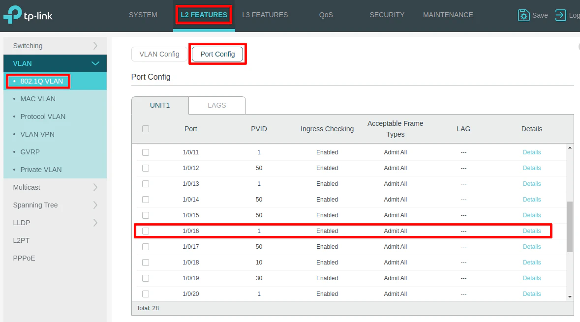 TP-Link Port Config