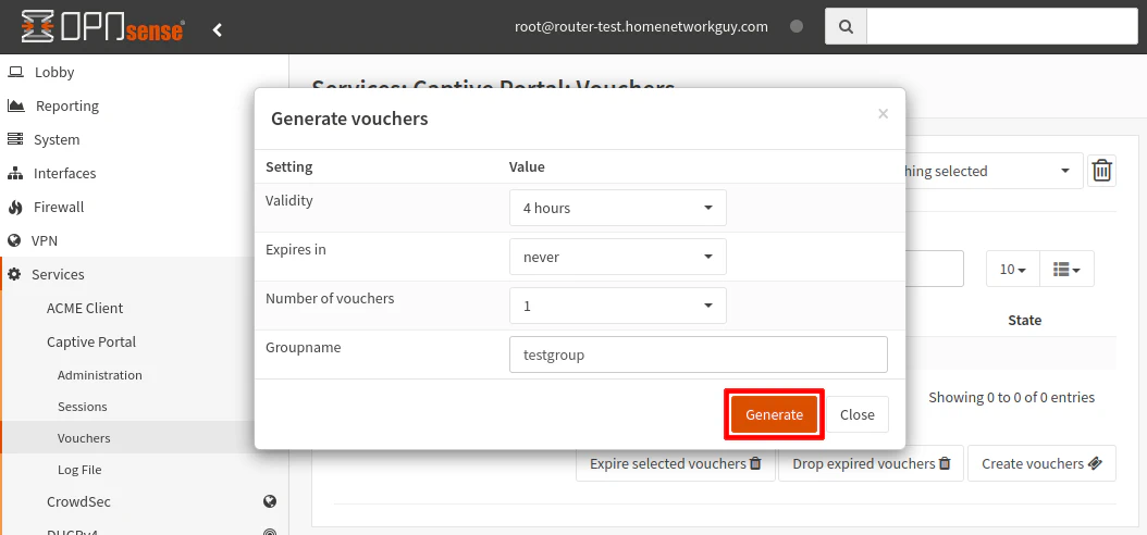 OPNsense Create Vouchers