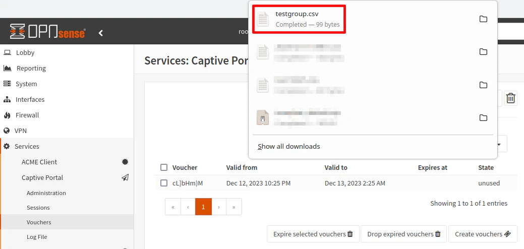 OPNsense Create Vouchers