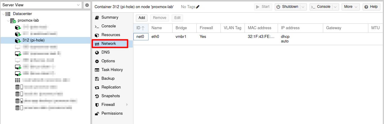 Network Section for Container