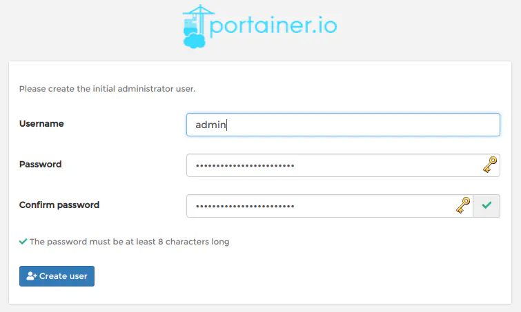 Setup admin user in Portainer