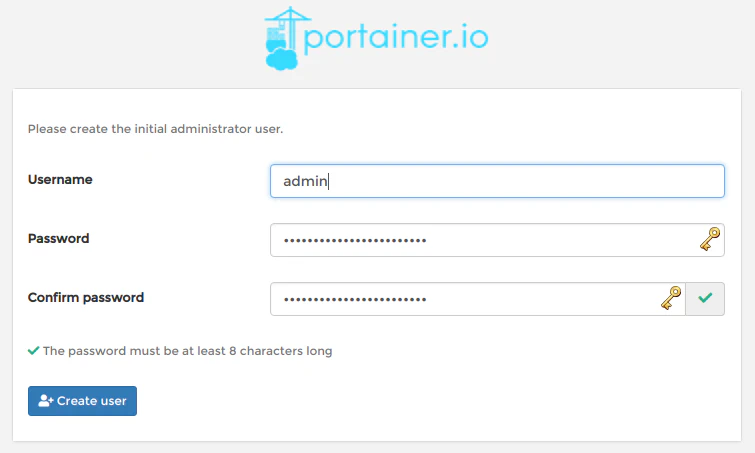 Setup admin user in Portainer