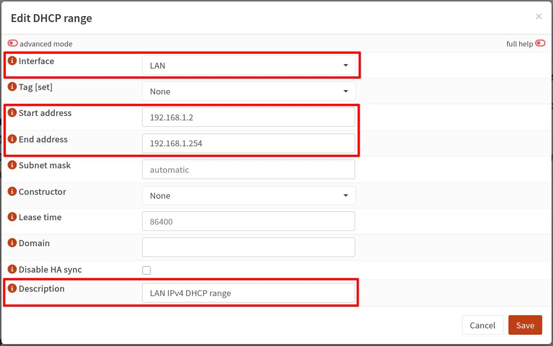 Dnsmasq DHCP Ranges IPv4