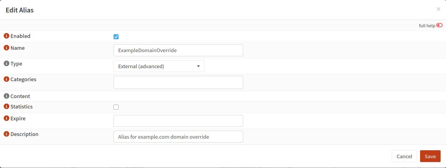 Dnsmasq Domain Override Firewall Alias