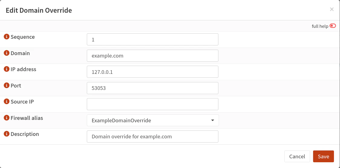 Dnsmasq Domain Override with Firewall Alias