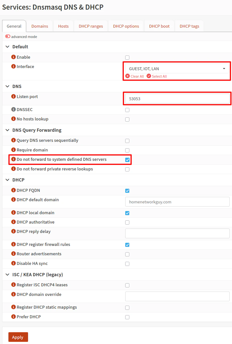 Dnsmasq General Settings