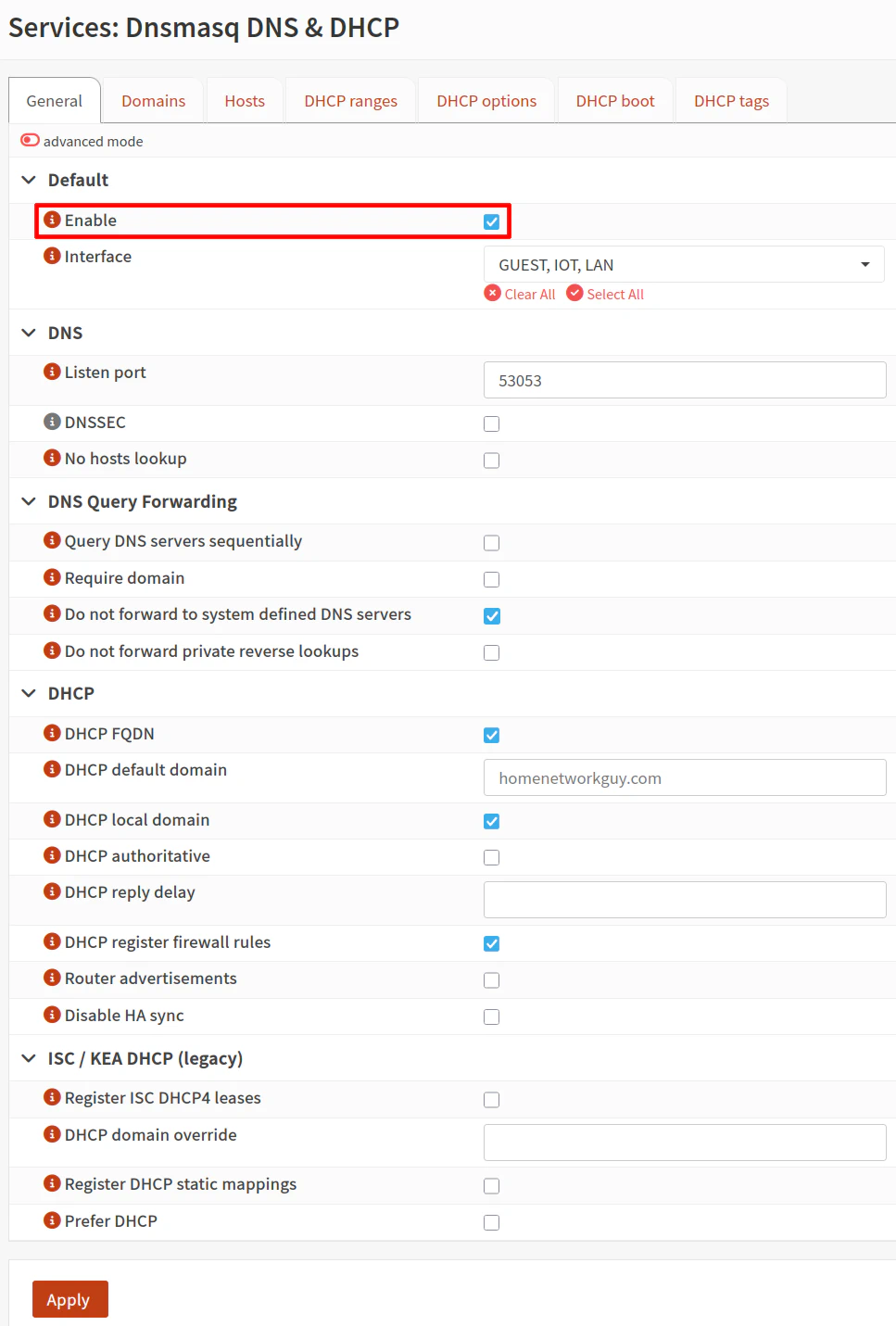 Dnsmasq General Settings