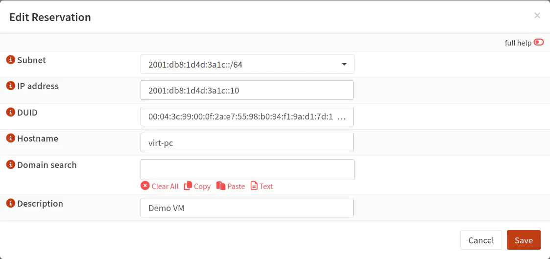 Kea DHCPv6 Reservations Add