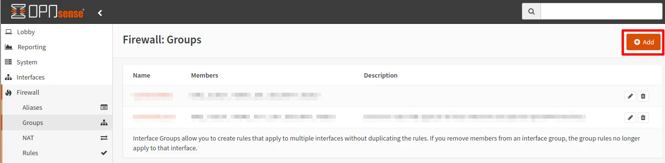 Firewall Groups Page