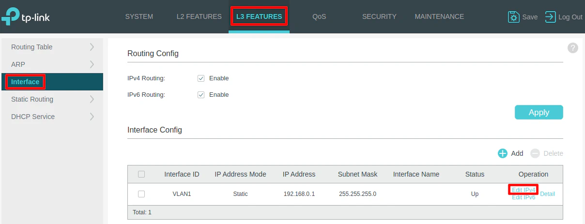 TP-Link Interface Configuration