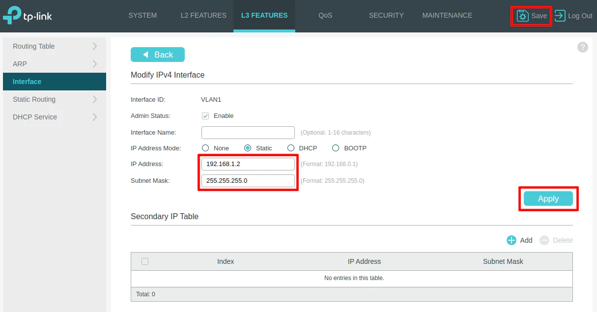 TP-Link Interface Configuration