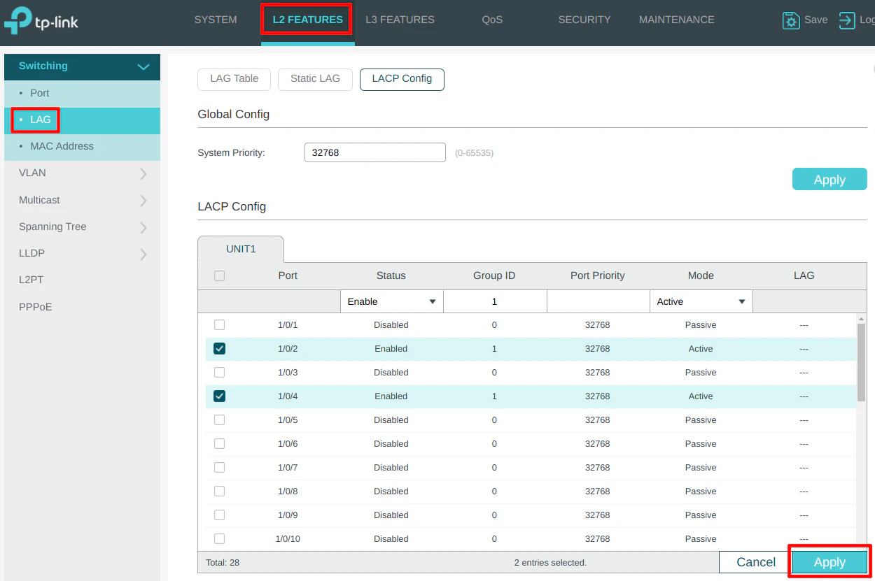TP-Link LAG Creation