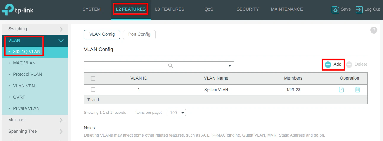 TP-Link VLAN List