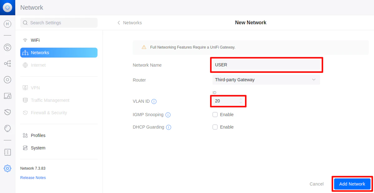 UniFi Create Network
