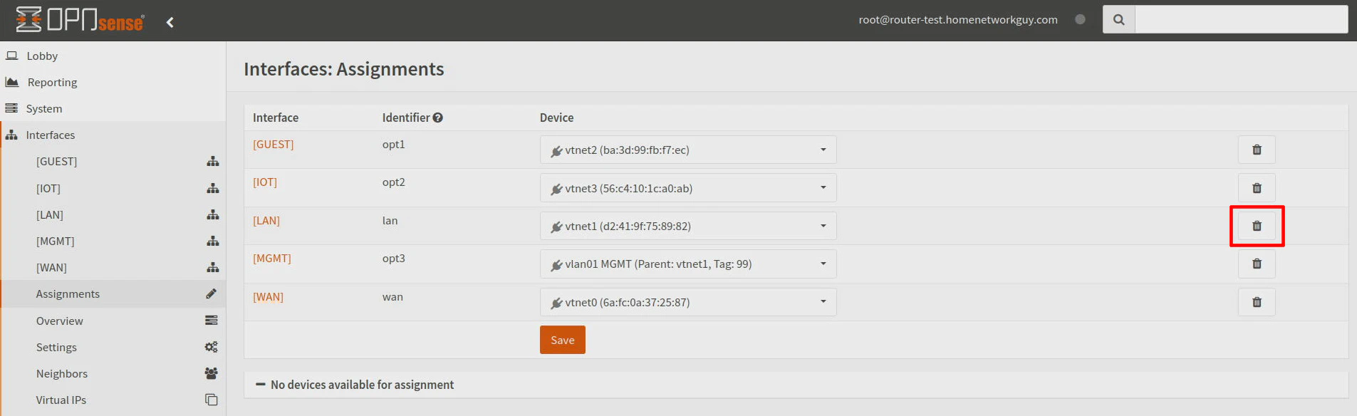 OPNsense Remove Interface