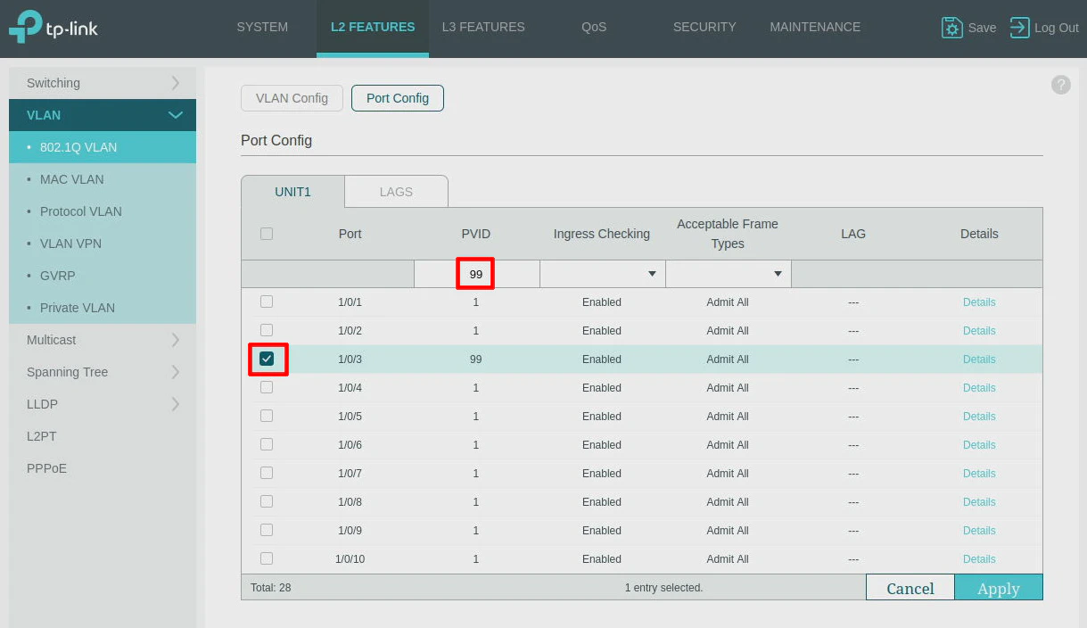 Network Switch VLAN Port Configuration
