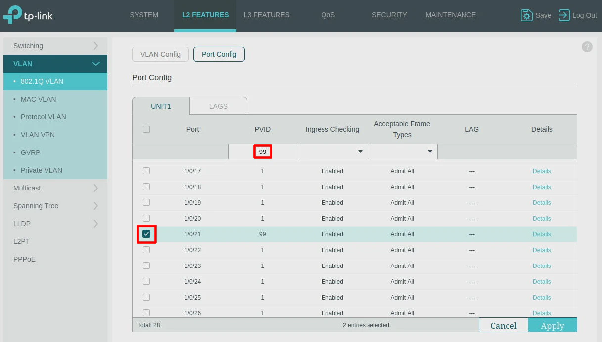 Network Switch VLAN Port Configuration