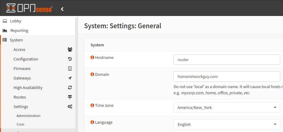 General Settings Domain Name
