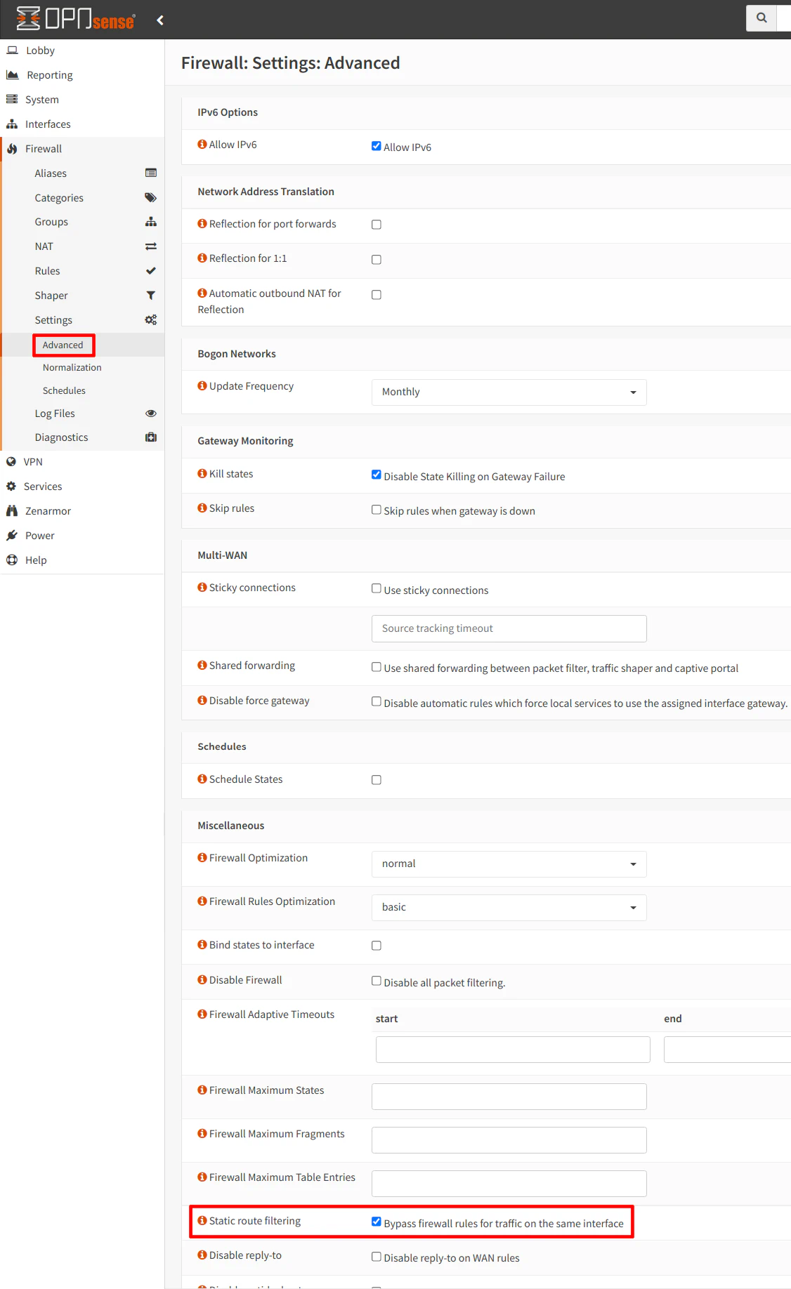 Static Route Filtering