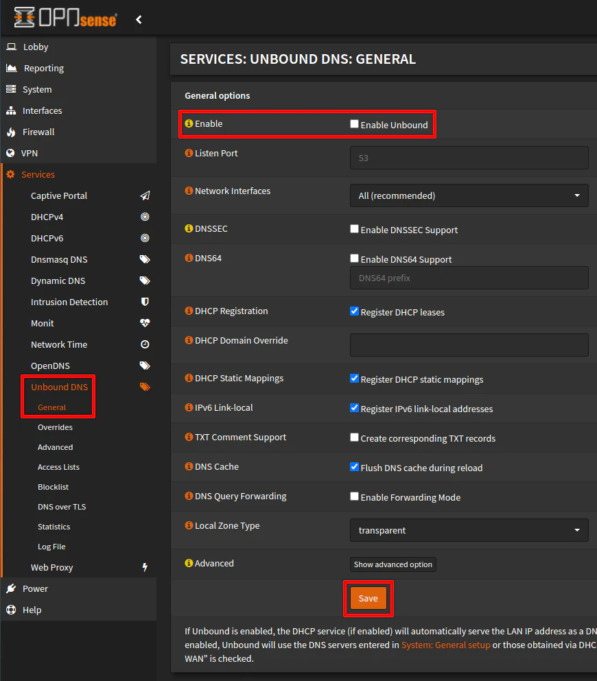 Disable Unbound DNS