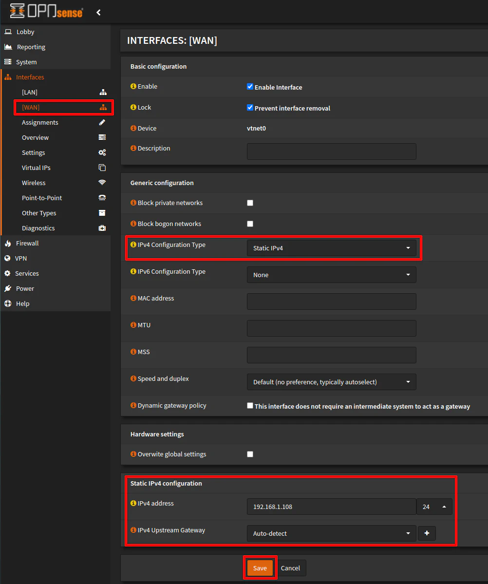 WAN Interface Static IP