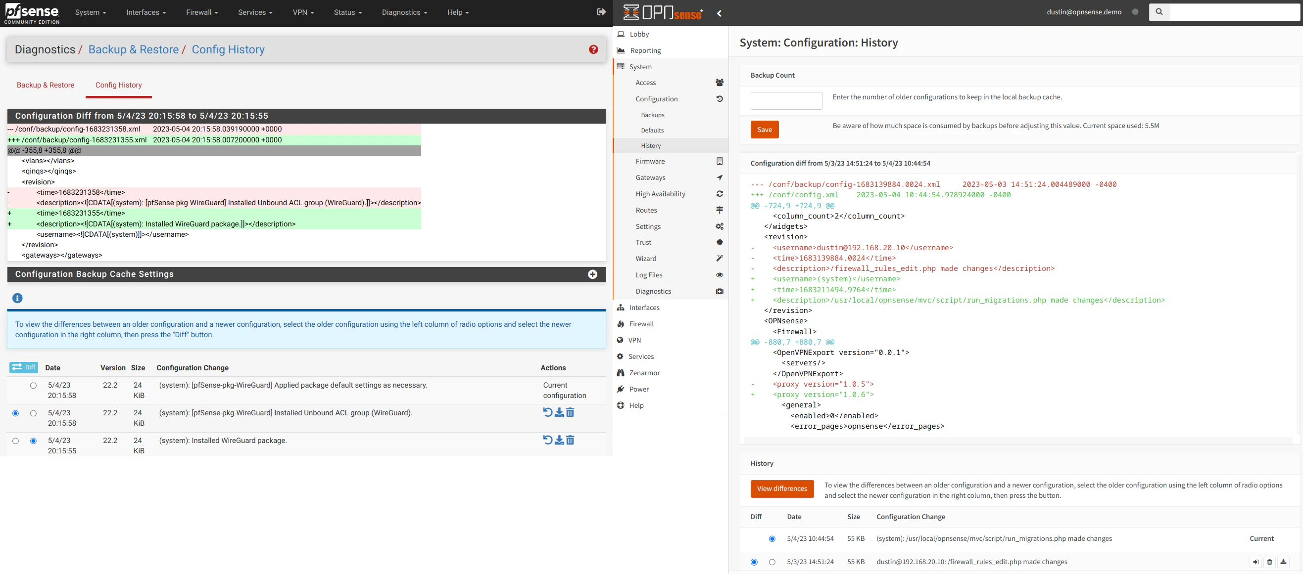 pfSense & OPNsense Configuration History