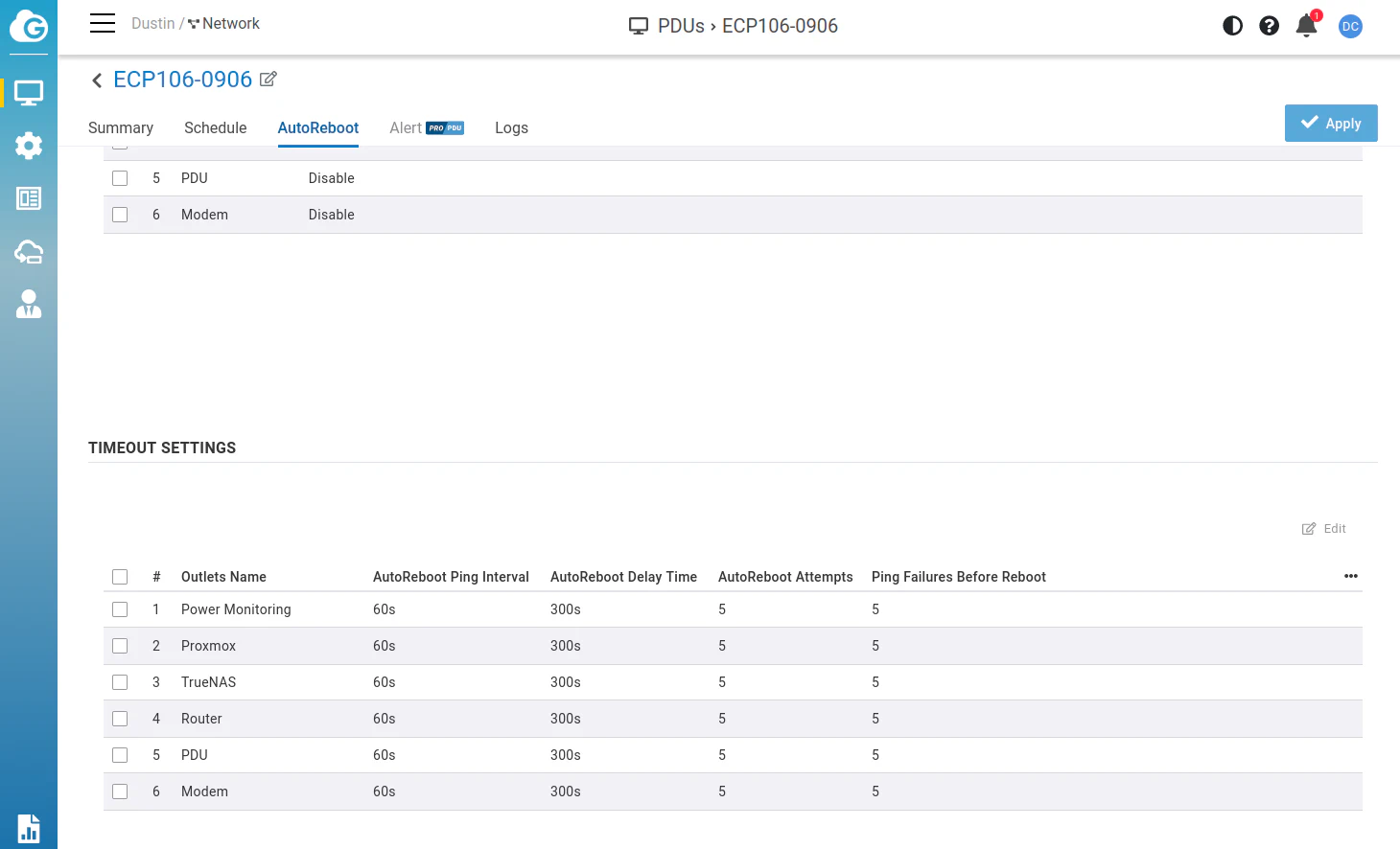 Cloud Manage PDU Autoreboot Timeout