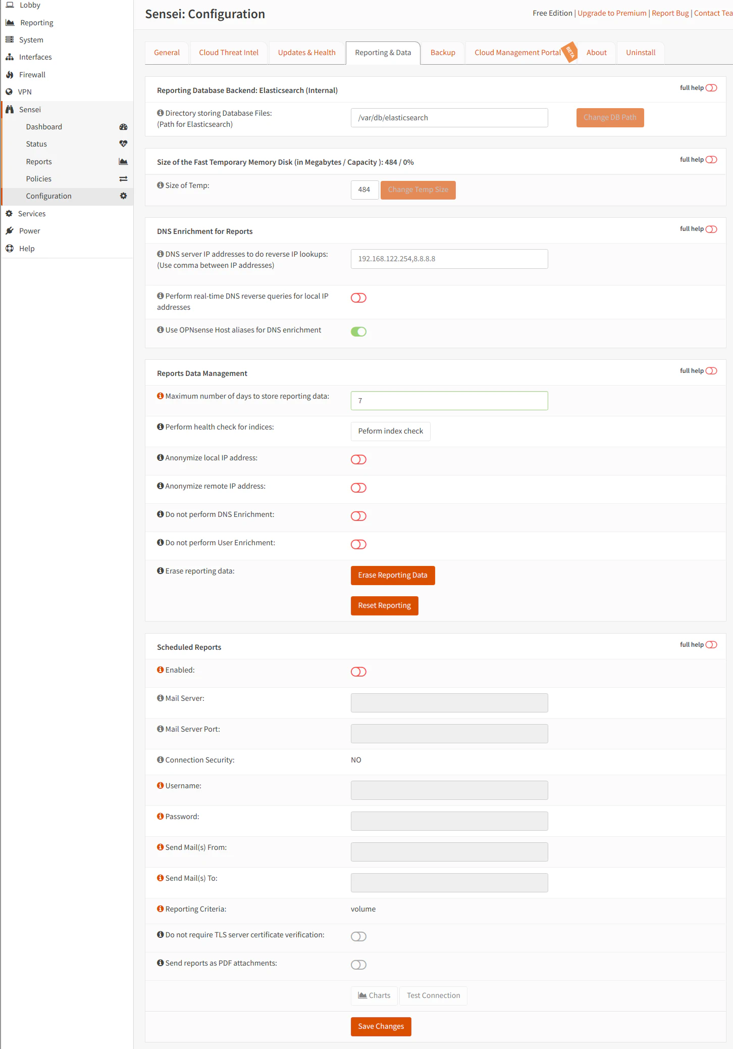 Zenarmor Free Edition Configuration Reports & Data